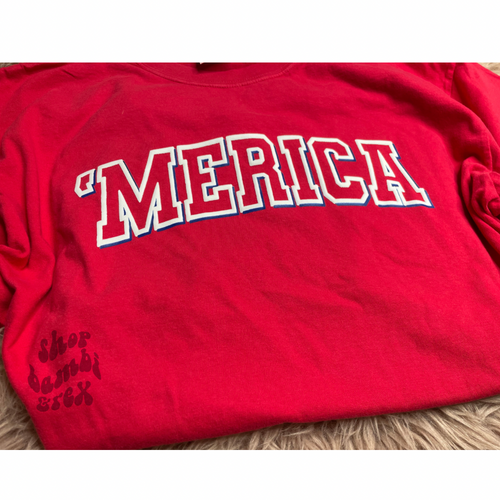 Red 'Merica Puff Print Comfort Colors T Shirt
