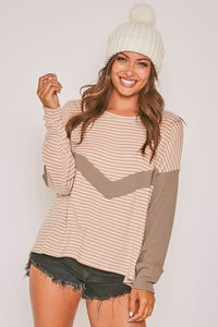 Fantastic Fawn Taupe Ivory Striped Pullover Top