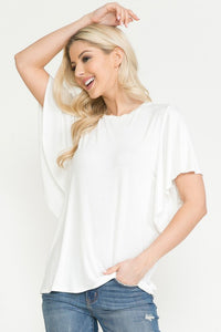 Pria Solid Short Butterfly Sleeve Round Neck Top