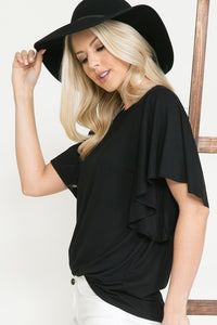 Pria Solid Short Butterfly Sleeve Round Neck Top