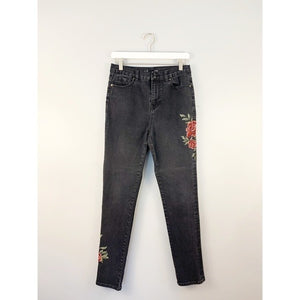 Black Skinny Jeans with Embroidery Floral Detail Size 4 Tall