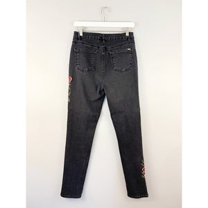 Black Skinny Jeans with Embroidery Floral Detail Size 4 Tall