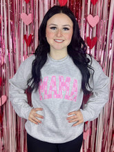 Pink Checkered Mama Applique Embroidered Crewneck Pullover: Extra Large