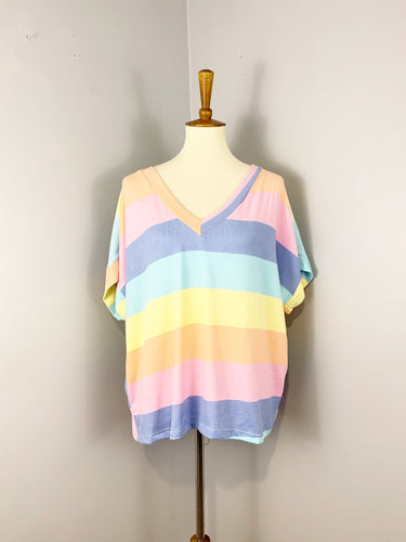 Eesome Pastel Striped V Neck T Shirt