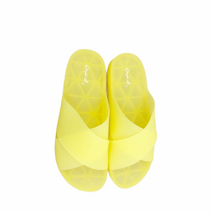 Sunshine Bright Yellow Criss Cross Slide Sandals