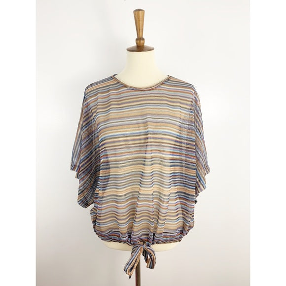 Zara Sheer Mesh Striped Tie Front Top Size Large