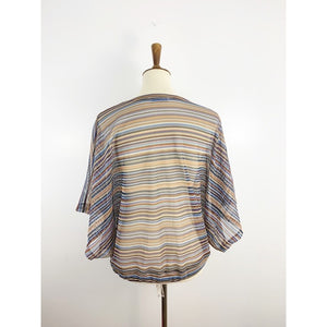 Zara Sheer Mesh Striped Tie Front Top Size Large